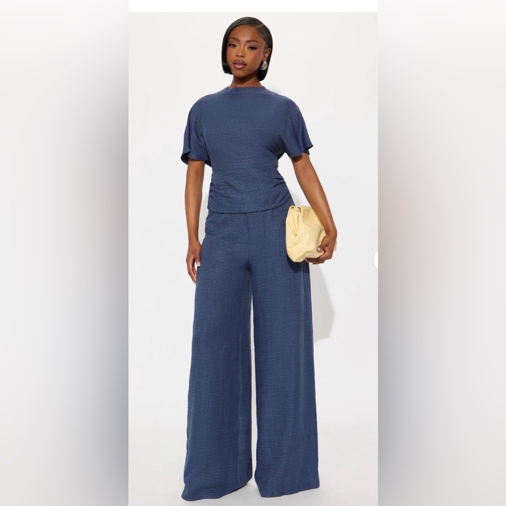 Fashion Nova Blue Wide-Leg Jumpsuit Pants